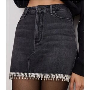 GOOD AMERICAN NWT Denim Crystal Trim Skirt Size 8 $150 Retail